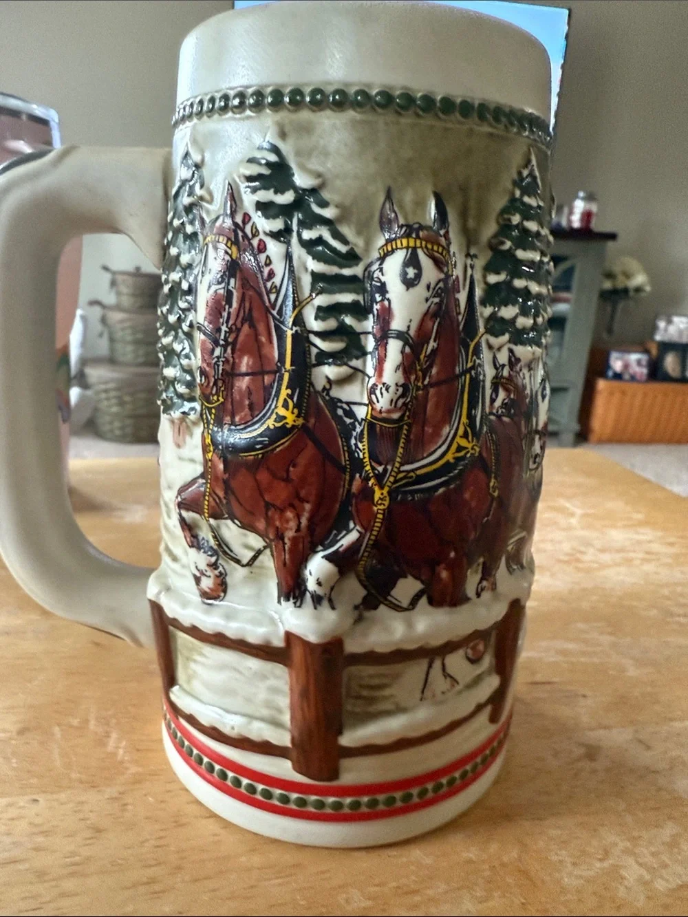Vintage Budweiser holiday Clydesdales Ceramic Stein